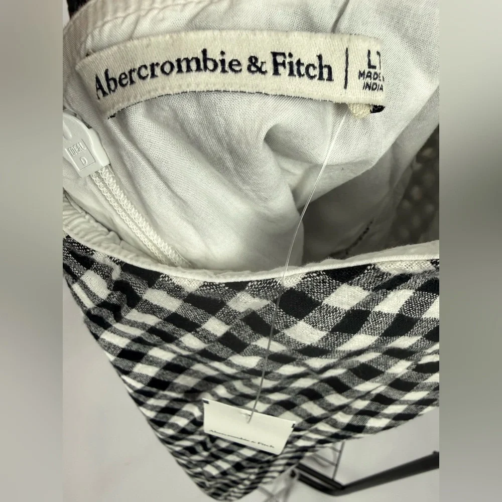 Abercrombie & Fitch Gingham Halter Mini Dress Large Tall Black White Linen Blend - Picture 9 of 11